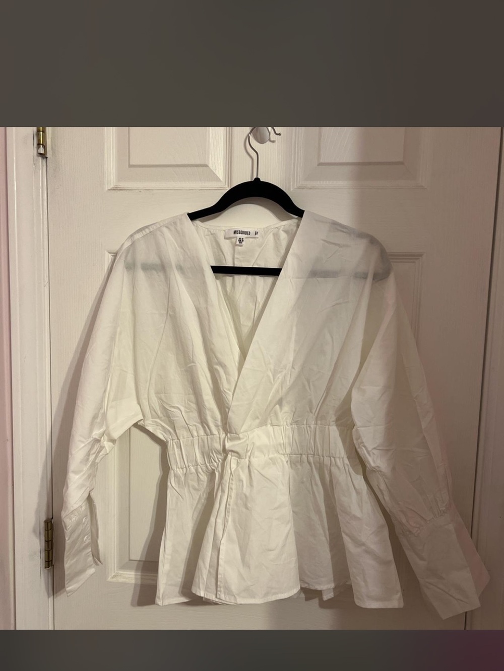 Missguided White V-Neck Peplum Blouse
